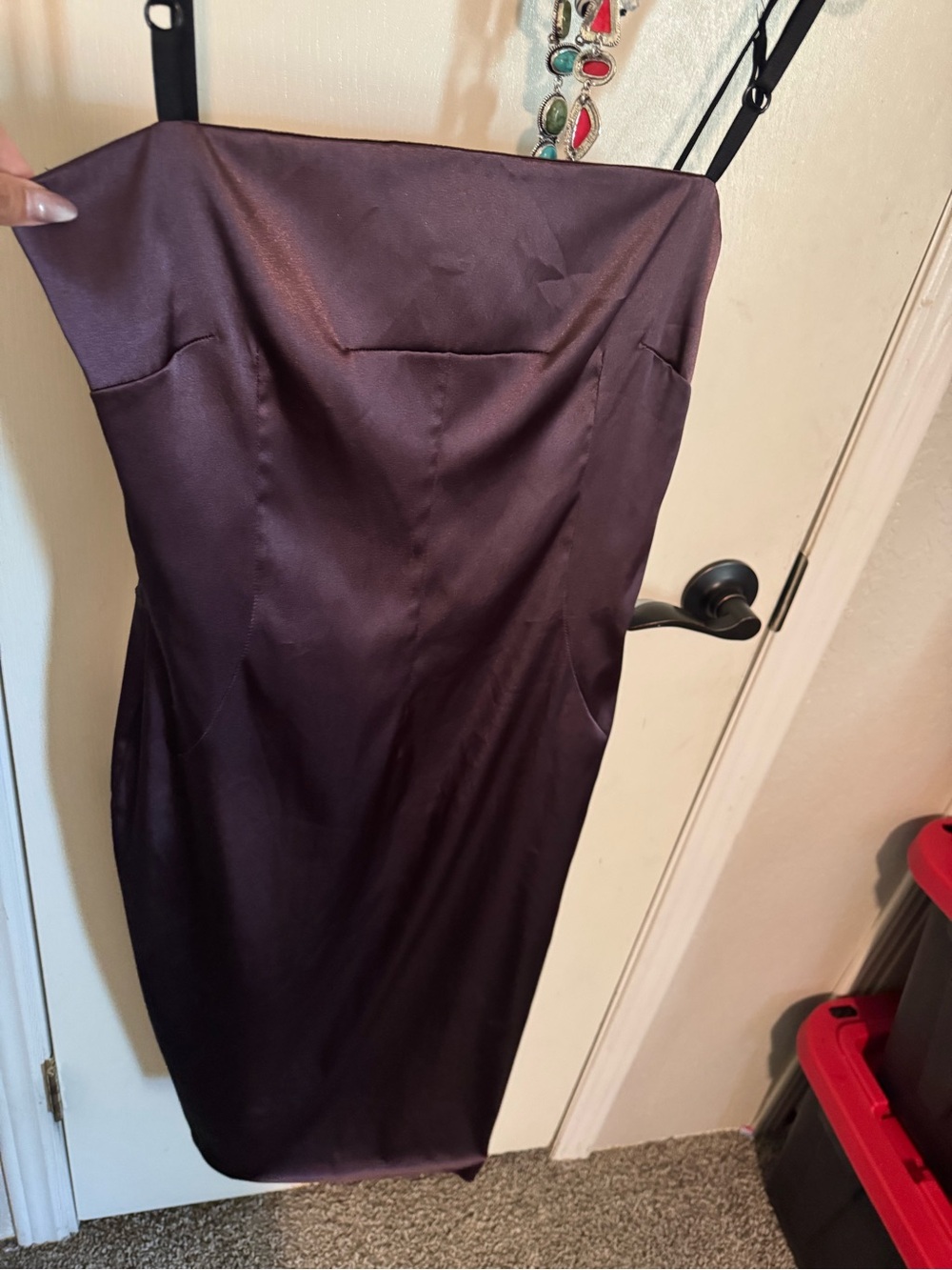 Dolce & Gabbana Strapless Satin Dress in Deep Plum